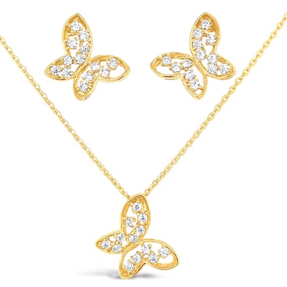 Gorgeous 14K Gold Vermeil Dainty Butterfly Earrings & Necklace Set